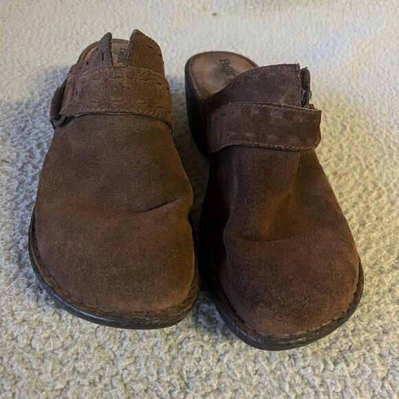 Born Leather Womens Shoes 8  Brown Mules Slip On Casual Wedge Heel - Picture 4 of 10